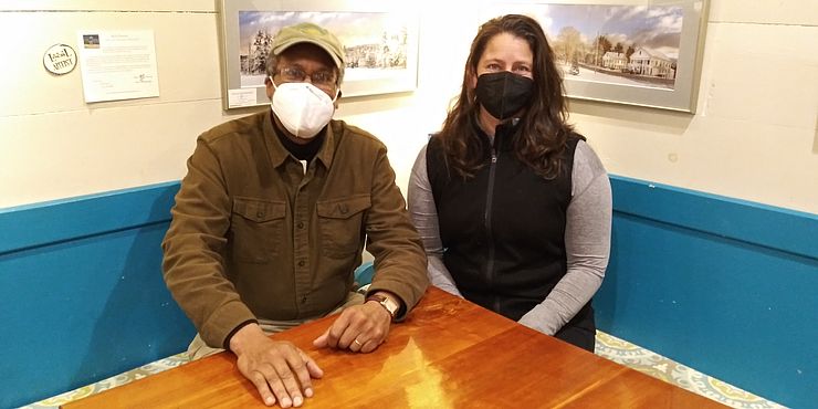 Fred Freeman of the Nipmuk Cultural Preservation, Inc. and Emma Ellsworth, Mount Grace Executive Director, after signing the agreement.
