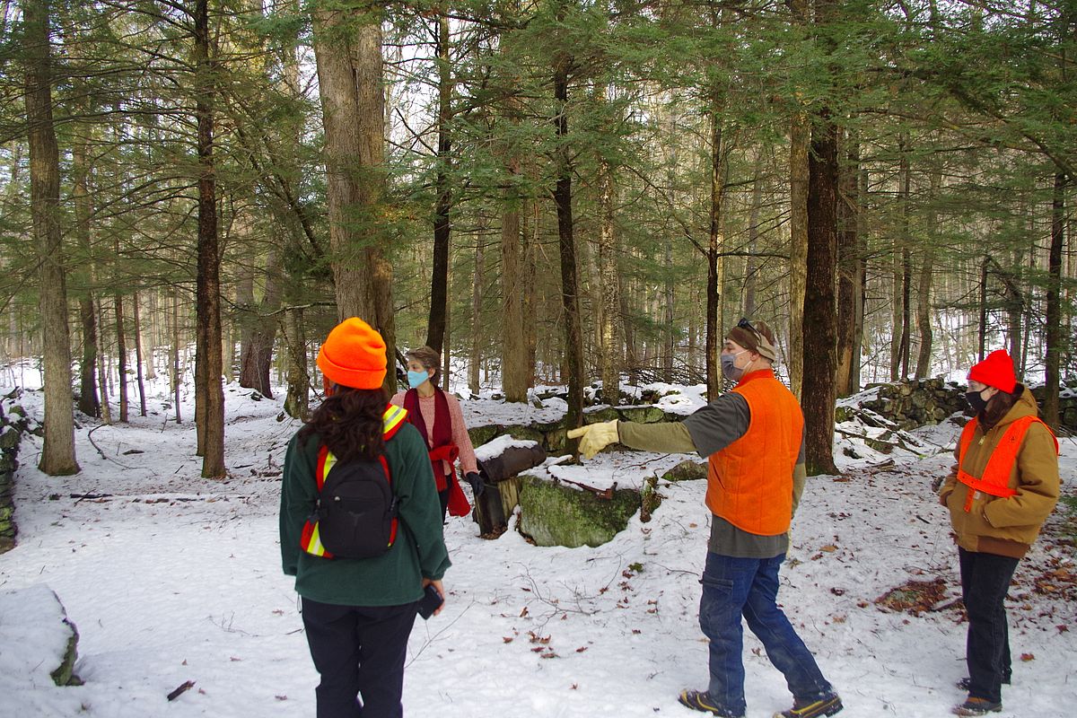 Brian Szyndlar gives the Mount Grace staff a tour of his forested land