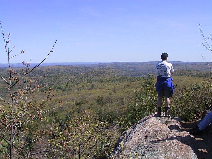 Hiker standing at Brush Mountain summit